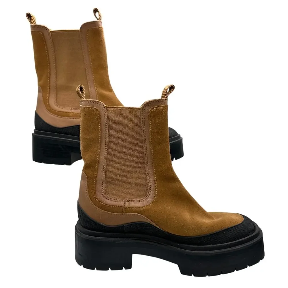 Sam Edelman Lulia Chelsea Boots Camel Suede Brown Water Resistant Sz 7 Pull On - Picture 2 of 10